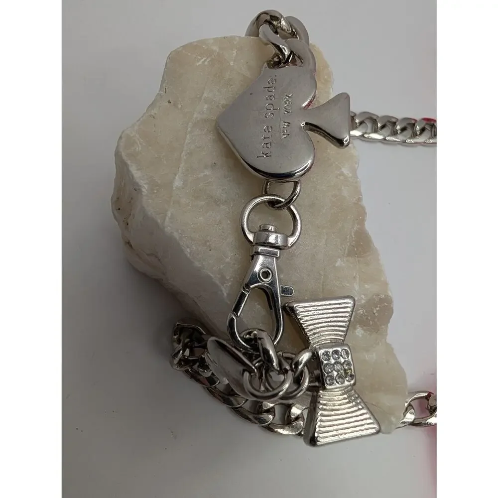 Kate Spade New York Silver-Tone Curb Chain Belt/Necklace Bow & Spade Charms - Picture 4 of 5